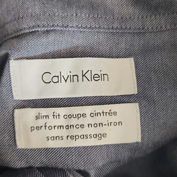 Calvin Klein Dress Shirt Mens 18 Collar Slim Fit Blue Contrast Collar - Picture 7 of 9